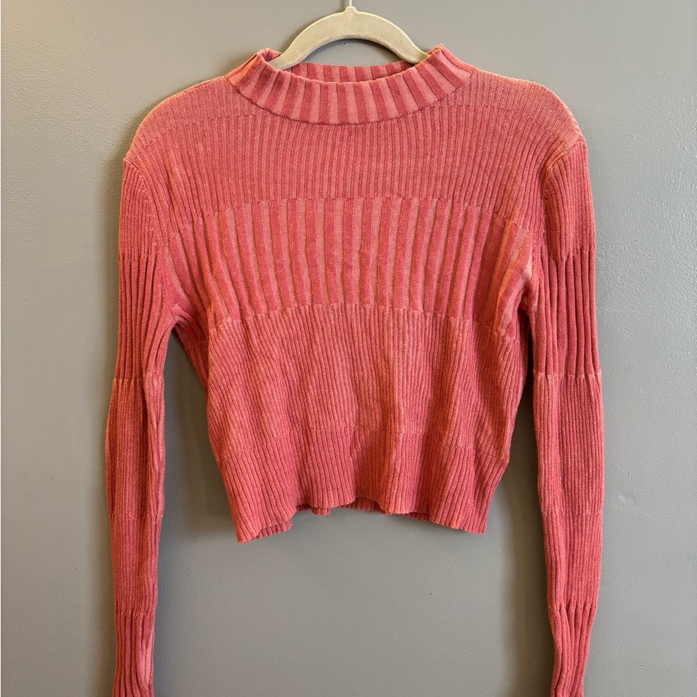 American Eagle Outfitters Coral Ribbed Crew Neck Crop Top